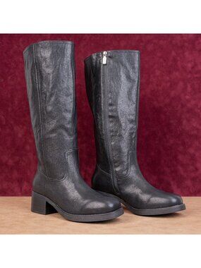 Blondo Women Cam Black Leather Waterproof Wide Calf Festival Boho Knee Boots 10